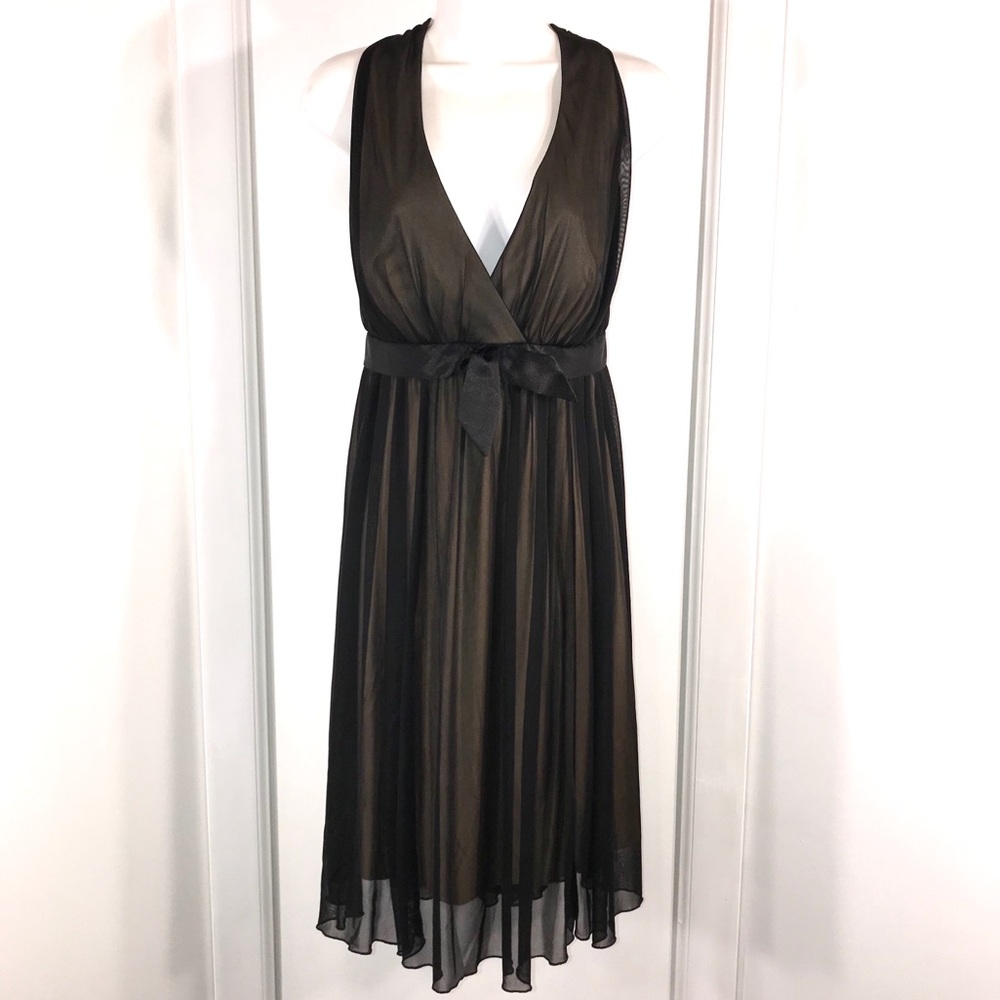 Retro Design Black Sheer Gold Halter Dress, Sz 12